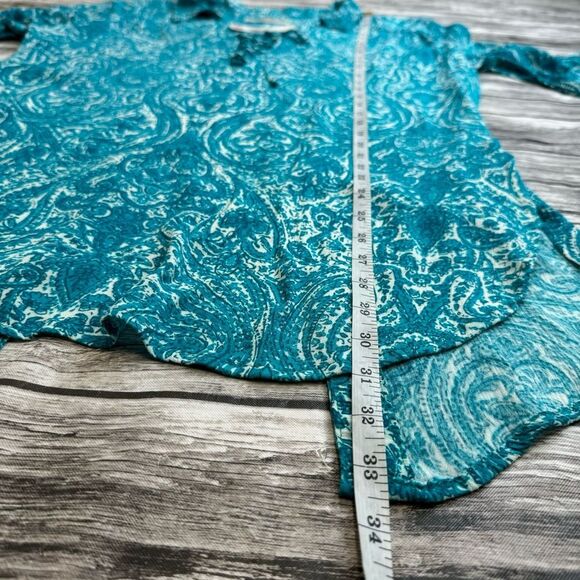 Women's Lucy Love Lace Up Casanova Blouse Tunic Teal Paisley L NWT - Picture 12 of 15